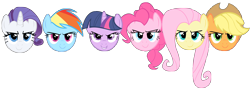 Size: 9568x3388 | Tagged: safe, artist:bednarowski, derpibooru import, applejack, fluttershy, pinkie pie, rainbow dash, rarity, twilight sparkle, earth pony, pegasus, pony, unicorn, floating head, head, mane six