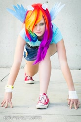 Size: 636x960 | Tagged: safe, artist:dooplissshinigami, rainbow dash, human, cosplay, irl, irl human, photo