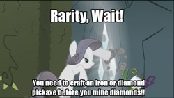 Size: 1280x720 | Tagged: safe, edit, edited screencap, screencap, rarity, pony, unicorn, the return of harmony, discorded, female, hub logo, image macro, impact font, mare, minecraft, solo