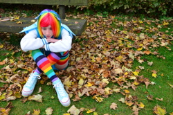 Size: 1280x848 | Tagged: safe, artist:lea-woelfchen, rainbow dash, human, clothes, cosplay, irl, irl human, photo, rainbow socks, socks, striped socks