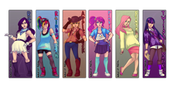 Size: 4170x2191 | Tagged: safe, artist:o0moonalisa0o, derpibooru import, applejack, fluttershy, pinkie pie, rainbow dash, rarity, twilight sparkle, human, humanized, mane six