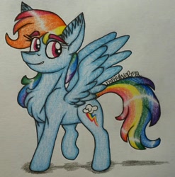 Size: 2031x2056 | Tagged: safe, artist:raritylover152, derpibooru import, rainbow dash, pegasus, pony, art trade, chest fluff, ear fluff, female, mare, signature, solo, traditional art