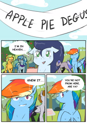 Size: 1240x1748 | Tagged: safe, artist:lrusu, derpibooru import, rainbow dash, soarin', oc, pegasus, pony, comic:rainbow crush, comic, pie, that pony sure does love pies