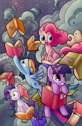 Size: 762x1162 | Tagged: safe, artist:agnesgarbowska, derpibooru import, idw, pinkie pie, rainbow dash, rarity, twilight sparkle, earth pony, pegasus, pony, unicorn, cover, no logo