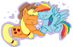 Size: 772x500 | Tagged: safe, artist:epicskunk, derpibooru import, applejack, rainbow dash, earth pony, pegasus, pony, appledash, female, heart, lesbian, shipping