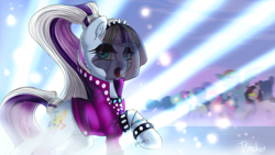 Size: 4000x2248 | Tagged: safe, artist:vincher, derpibooru import, bon bon, coloratura, pinkie pie, rainbow dash, sweetie drops, earth pony, pegasus, pony, countess coloratura, crowd, raised hoof, solo focus