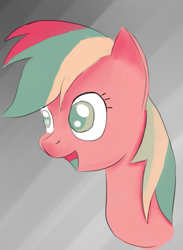 Size: 599x818 | Tagged: safe, artist:itsthinking, derpibooru import, rainbow dash, pegasus, pony, bust, female, gradient background, gray background, limited palette, mare, open mouth, portrait, simple background, smiling, solo