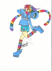 Size: 900x1238 | Tagged: safe, artist:kurobatcat, rainbow dash, human, clothes, humanized, rainbow socks, socks, solo, striped socks, traditional art, watermark