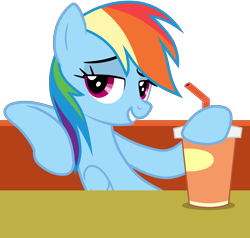 Size: 4000x3800 | Tagged: safe, artist:tomfraggle, derpibooru import, rainbow dash, pegasus, pony, the saddle row review, cute, dashabetes, female, leaning, lidded eyes, mare, simple background, sitting, smiling, smirk, soda, solo, transparent background, vector