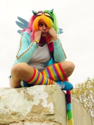 Size: 720x960 | Tagged: safe, artist:kurobatcat, rainbow dash, human, clothes, cosplay, irl, irl human, photo, rainbow socks, socks, striped socks