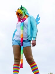 Size: 720x960 | Tagged: safe, artist:kurobatcat, rainbow dash, human, clothes, cosplay, irl, irl human, photo, rainbow socks, socks, striped socks