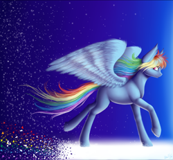 Size: 1024x945 | Tagged: safe, artist:floralfly, derpibooru import, rainbow dash, pegasus, pony, cloud, raised hoof, solo, spread wings