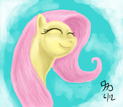 Size: 849x742 | Tagged: safe, artist:wafflecannon, fluttershy, pegasus, pony, eyes closed, female, mare, smiling, solo