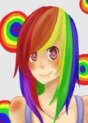 Size: 395x549 | Tagged: safe, artist:fluffity, rainbow dash, human, clothes, female, humanized, multicolored hair