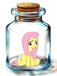 Size: 600x800 | Tagged: artist needed, safe, fluttershy, pegasus, pony, bottle, female, mare, pony in a bottle, sitting, solo