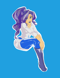 Size: 600x772 | Tagged: safe, artist:aqua-relle, rarity, human, female, humanized, outline, simple background, sitting, solo