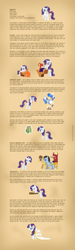 Size: 1000x3333 | Tagged: safe, artist:nimaru, caramel, lucky clover, rarity, sapphire shores, earth pony, pony, unicorn, clothes, dress, female, luna's studies, male, mare, stallion, text