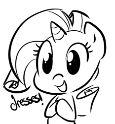 Size: 530x568 | Tagged: dead source, safe, artist:tess, rarity, pony, unicorn, female, mare, monochrome, smiling, solo