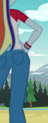 Size: 280x713 | Tagged: safe, derpibooru import, screencap, rainbow dash, equestria girls, legend of everfree, cropped, rear view, solo