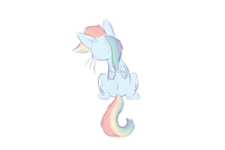 Size: 1280x853 | Tagged: safe, artist:heir-of-rick, derpibooru import, rainbow dash, cat, catified, colored sketch, rainbow cat, rear view, simple background, solo, species swap, whiskers, white background