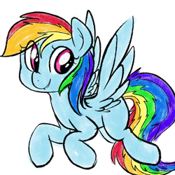 Size: 900x900 | Tagged: safe, artist:pegacornss, rainbow dash, pegasus, pony, blue coat, female, mare, multicolored mane, simple background, solo, white background, wings