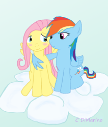 Size: 1720x2032 | Tagged: safe, artist:paintedpassion, fluttershy, rainbow dash, pegasus, pony, blushing, female, flutterdash, lesbian, shipping