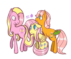 Size: 600x500 | Tagged: safe, artist:wolfytails, fluttershy, fluttershy (g3), posey, earth pony, pegasus, pony, g1, g3, female, floppy ears, g1 to g4, g3 to g4, generation leap, mare, no pupils, simple background, sitting, transparent background