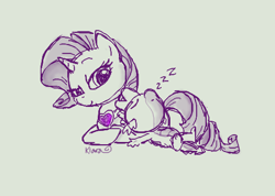 Size: 470x334 | Tagged: safe, artist:helloklara, rarity, spike, dragon, pony, unicorn, female, fire ruby, interspecies, male, mare, on back, prone, shipping, simple background, sleeping, smiling, sparity, straight, white background, zzz