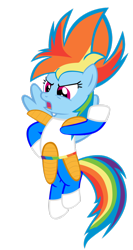 Size: 652x1224 | Tagged: safe, artist:sonicandmariox, rainbow dash, pegasus, pony, alternate hairstyle, anime, crossover, dragon ball z, vegeta