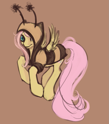 Size: 541x616 | Tagged: safe, artist:noel, fluttershy, bee, pegasus, pony, animal costume, bee costume, brown background, clothes, costume, female, flutterbee, mare, simple background, solo