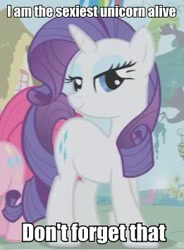 Size: 261x355 | Tagged: safe, edit, edited screencap, screencap, rarity, pony, unicorn, female, image macro, mare, sexiest pony alive, solo