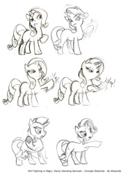 Size: 600x848 | Tagged: safe, artist:elosande, rarity, pony, unicorn, fighting is magic, concept art, female, lidded eyes, mare, monochrome, slap, solo, wip