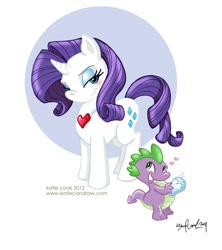 Size: 960x1080 | Tagged: safe, artist:katiecandraw, rarity, spike, dragon, pony, unicorn, female, fire ruby, heart, lidded eyes, male, mare, shipping, sparity, straight