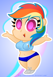 Size: 1450x2122 | Tagged: safe, artist:aleximusprime, rainbow dash, human, belly button, breasts, chibi, female, humanized, midriff, solo