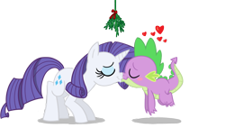 Size: 1206x683 | Tagged: safe, artist:thex-plotion, rarity, spike, dragon, pony, unicorn, eyes closed, female, floating, heart, interspecies, kissing, male, mare, mistletoe, shipping, simple background, sparity, spikelove, straight, transparent background, vector