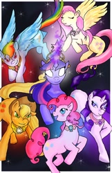 Size: 3300x5100 | Tagged: safe, artist:mirrankei, derpibooru import, applejack, fluttershy, pinkie pie, rainbow dash, rarity, twilight sparkle, earth pony, pegasus, pony, unicorn, mane six