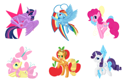 Size: 3000x2000 | Tagged: safe, artist:taevari, derpibooru import, applejack, fluttershy, pinkie pie, rainbow dash, rarity, twilight sparkle, twilight sparkle (alicorn), alicorn, earth pony, pegasus, pony, unicorn, cutie mark background, mane six, simple background, transparent background