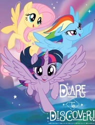 Size: 318x418 | Tagged: safe, derpibooru import, fluttershy, rainbow dash, twilight sparkle, twilight sparkle (alicorn), alicorn, pegasus, pony, my little pony: the movie, dare to discover, poster