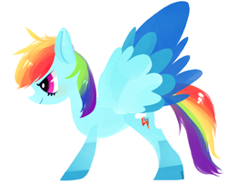 Size: 1280x1041 | Tagged: safe, artist:mirululu, rainbow dash, pegasus, pony, blue coat, female, mare, multicolored mane, simple background, solo, white background, wings