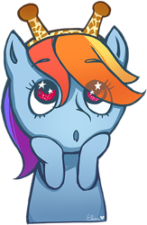 Size: 326x500 | Tagged: safe, artist:elisabethheart, rainbow dash, giraffe, pegasus, pony, headband, meme, ossicones, rainbow girrash, solo, wingding eyes