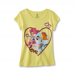 Size: 1900x1900 | Tagged: safe, derpibooru import, pinkie pie, rainbow dash, clothes, female, heart, irl, lesbian, merchandise, photo, pinkiedash, sears, shipping, shirt, t-shirt