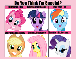 Size: 801x617 | Tagged: safe, derpibooru import, applejack, fluttershy, pinkie pie, rainbow dash, rarity, twilight sparkle, earth pony, pegasus, pony, unicorn, 6 pony meme, mane six, meme