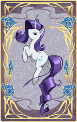 Size: 1029x1614 | Tagged: safe, artist:roslik, rarity, pony, unicorn, curved horn, female, horn, lidded eyes, mare, modern art, nouveau, solo