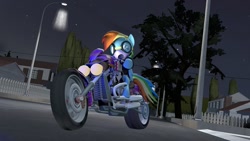 Size: 1240x698 | Tagged: safe, artist:epickitty54, rainbow dash, pegasus, pony, 3d, biker, poster, racing, source filmmaker