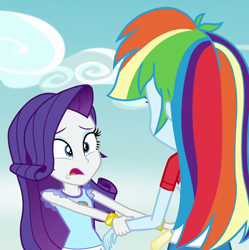 Size: 678x680 | Tagged: safe, derpibooru import, screencap, rainbow dash, rarity, equestria girls, legend of everfree