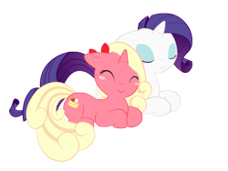 Size: 800x600 | Tagged: safe, artist:piichu-pi, rarity, oc, pony, unicorn, duo, duo female, eyes closed, female, floppy ears, mare, prone, simple background, smiling, snuggling, transparent background