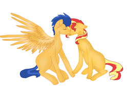 Size: 1000x800 | Tagged: safe, artist:cslie, flash sentry, sunset shimmer, pony, female, flashimmer, kissing, male, missing cutie mark, shipping, simple background, straight, white background