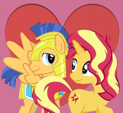 Size: 634x584 | Tagged: safe, artist:computerboy64, flash sentry, sunset shimmer, pony, female, flashimmer, male, shipping, straight