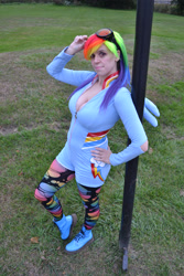 Size: 3072x4608 | Tagged: safe, artist:onehitwonder, rainbow dash, human, breasts, cleavage, cosplay, female, irl, irl human, photo, rainboob dash