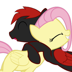 Size: 1900x1916 | Tagged: artist needed, safe, fluttershy, oc, pegasus, pony, canon x oc, eyes closed, female, hug, male, mare, simple background, smiling, stallion, straight, transparent background, unnamed oc